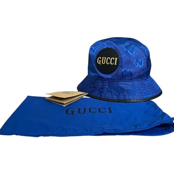 GUCCI Econyl Nylon Monogram Off The Grid Will Bucket Hat Orient Blue Black, M - Picture 15 of 16